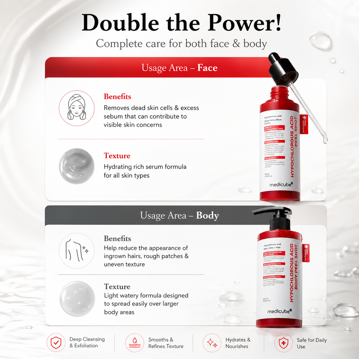 medicube™ Rice Peel Shot Duo | Face & Body Exfoliating Serum