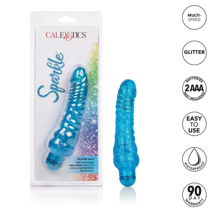 Vibrators Cal Exotic Novelties Sparkle Glitter Jack Blue Vibrating Dildo Waterproof PhthalateFree Pleasure California Exotic Novelties