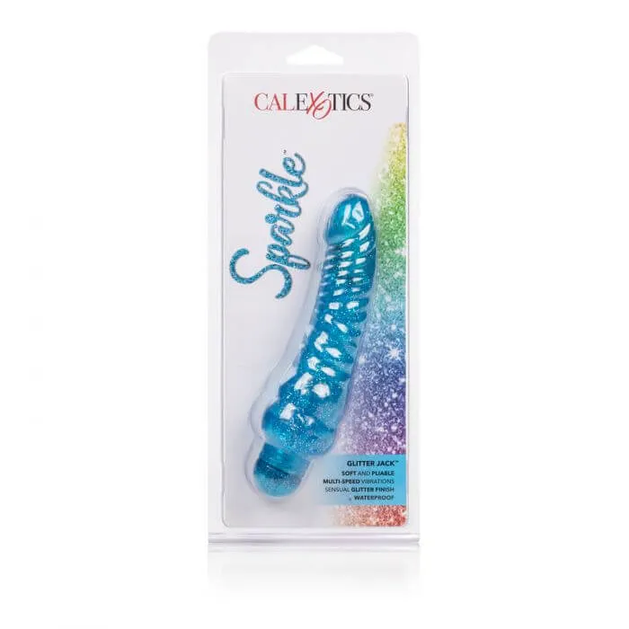 Vibrators Cal Exotic Novelties Sparkle Glitter Jack Blue Vibrating Dildo Waterproof PhthalateFree Pleasure California Exotic Novelties