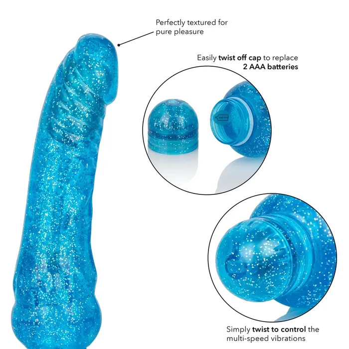 Vibrators Cal Exotic Novelties Sparkle Glitter Jack Blue Vibrating Dildo Waterproof PhthalateFree Pleasure California Exotic Novelties