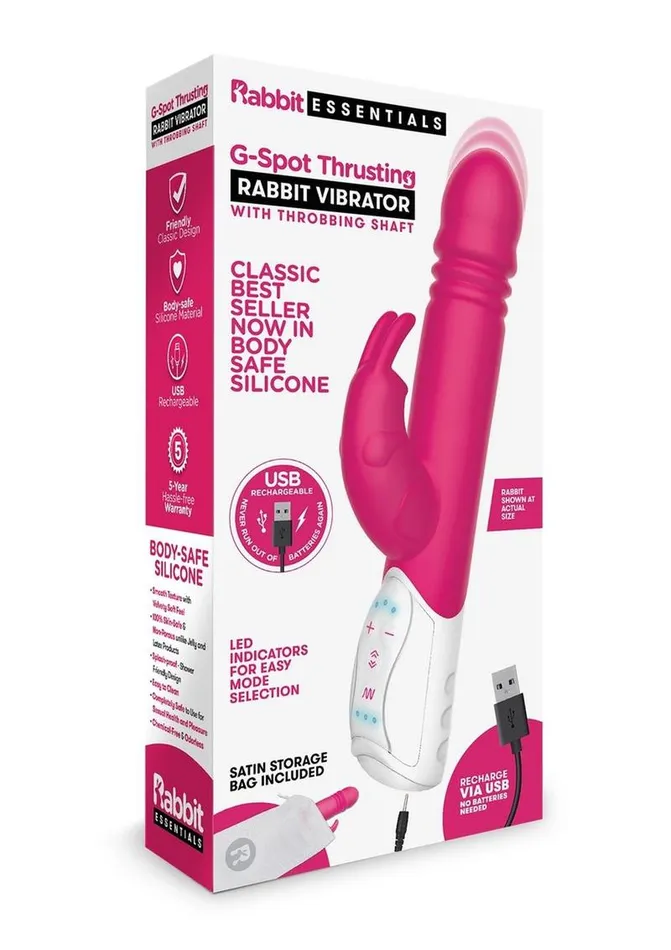 Female Sex Toys Rabbit Essentials Rabbit Essentials Silicone Rechargeable GSpot Thrusting Rabbit Vibrator