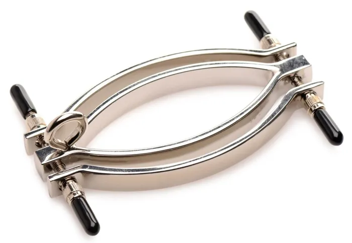 Male Sex Toys XR Brands Master Series Pussy Tugger Adjustable Pussy Clamp With Leash Silver Male Sex Toys XR Brands Master Series Pussy Tugger Adjustable Pussy Clamp With Leash Silver