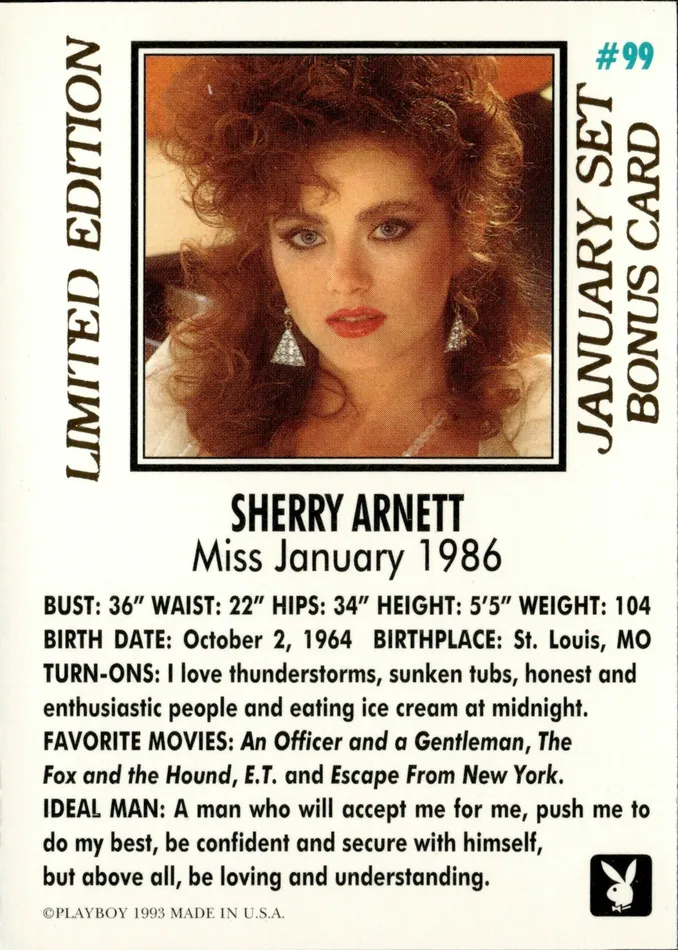 Dans Cards Couples Playboy Centerfolds January Edition Sherry Arnett Limited Edition Bonus Card 99 Dans Cards Couples Playboy Centerfolds January Edition Sherry Arnett Limited Edition Bonus Card 99