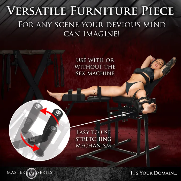 Master Series Female Sex Toys Leg Spreader Obedience Chair w Sex Machine