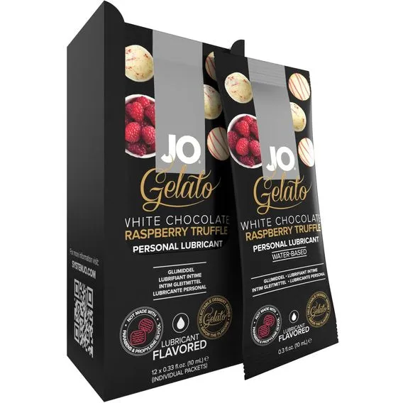 JO Gelato White Chocolate Raspberry Foil Display Box 12 x 10mL JO Lubricants Female Sex Toys JO Gelato White Chocolate Raspberry Foil Display Box 12 x 10mL JO Lubricants Female Sex Toys