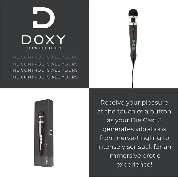 Vibrators DOXY Doxy Wand Vibrator Die Cast 3 Disco Black Glitter Powerful Vibrator