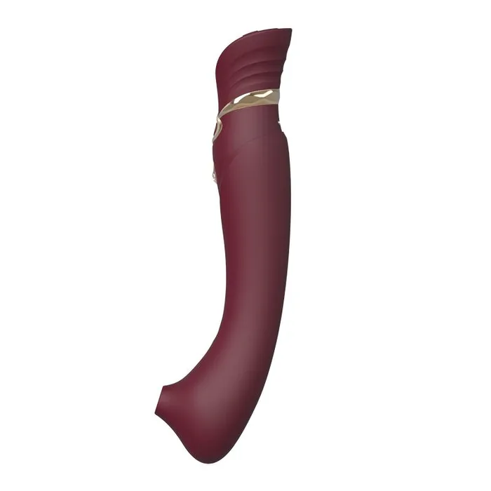 ZALO Female Sex Toys ZALO Queen Set Gspot PulseWave 17function Appcontrolled Rechargeable Silicone Vibrator with Suction Sleeve Wine Red