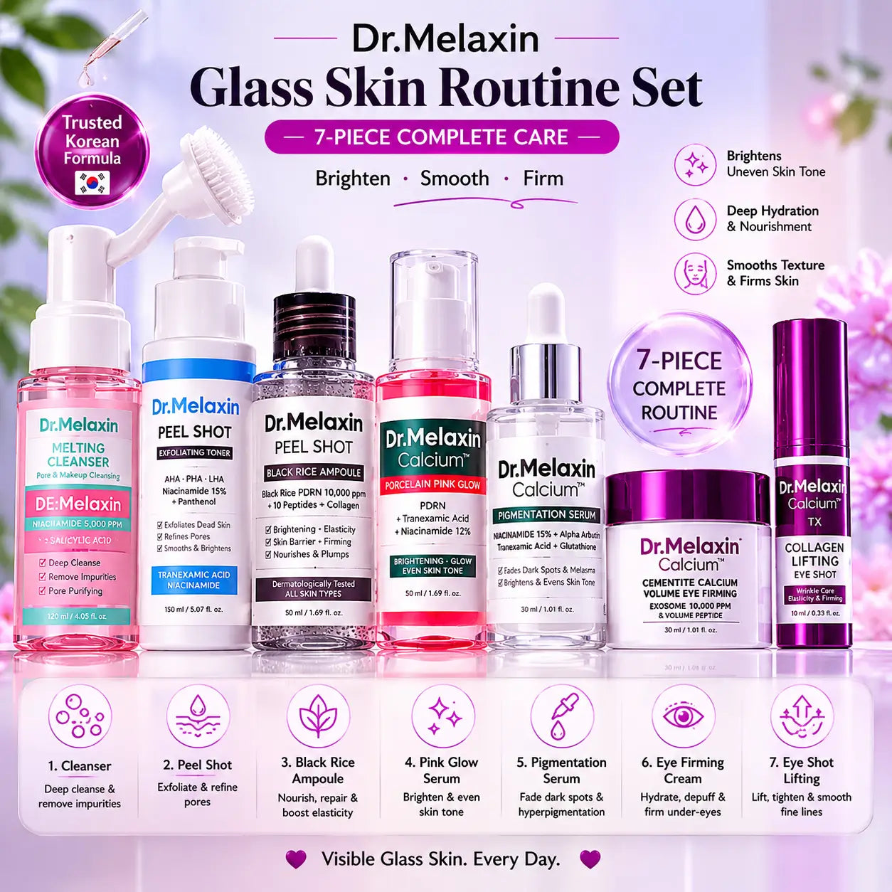 Dr.Melaxin 7-Step Glass Skin Radiance Set | Brighten, Smooth & Firm