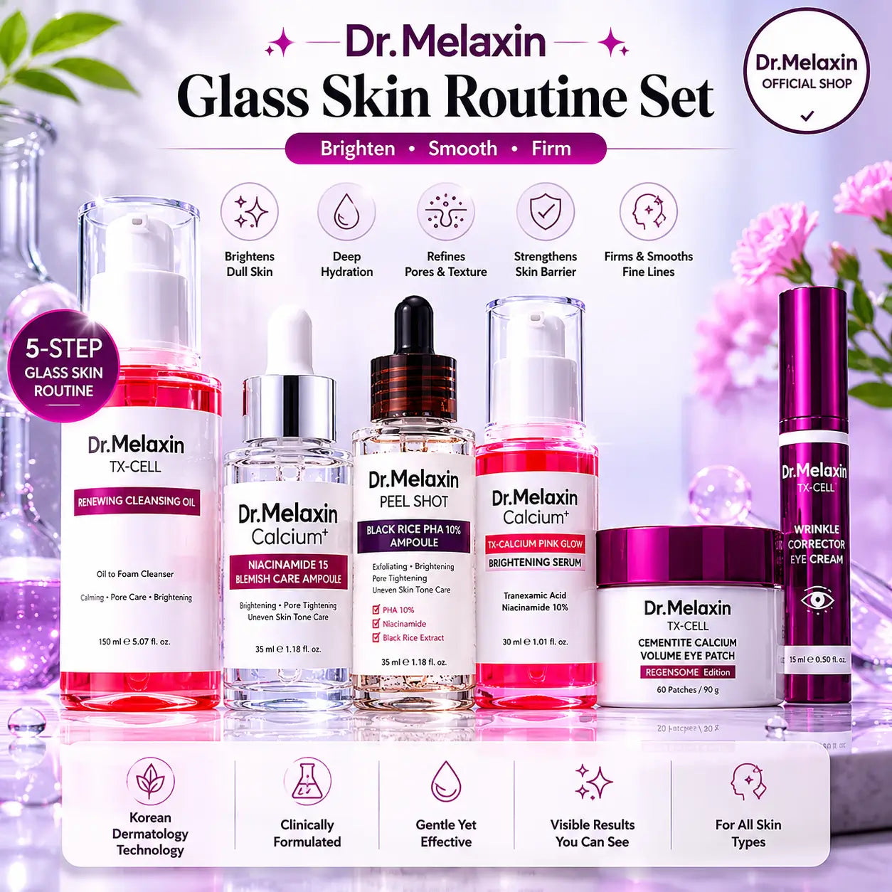 Dr.Melaxin 7-Step Glass Skin Radiance Set | Brighten, Smooth & Firm